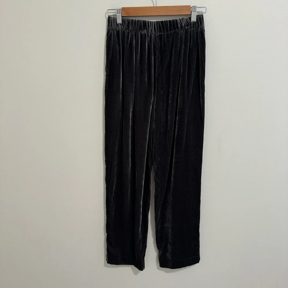 Madewell Charcoal Grey Velvet Tapered Pleat Pull On Pants